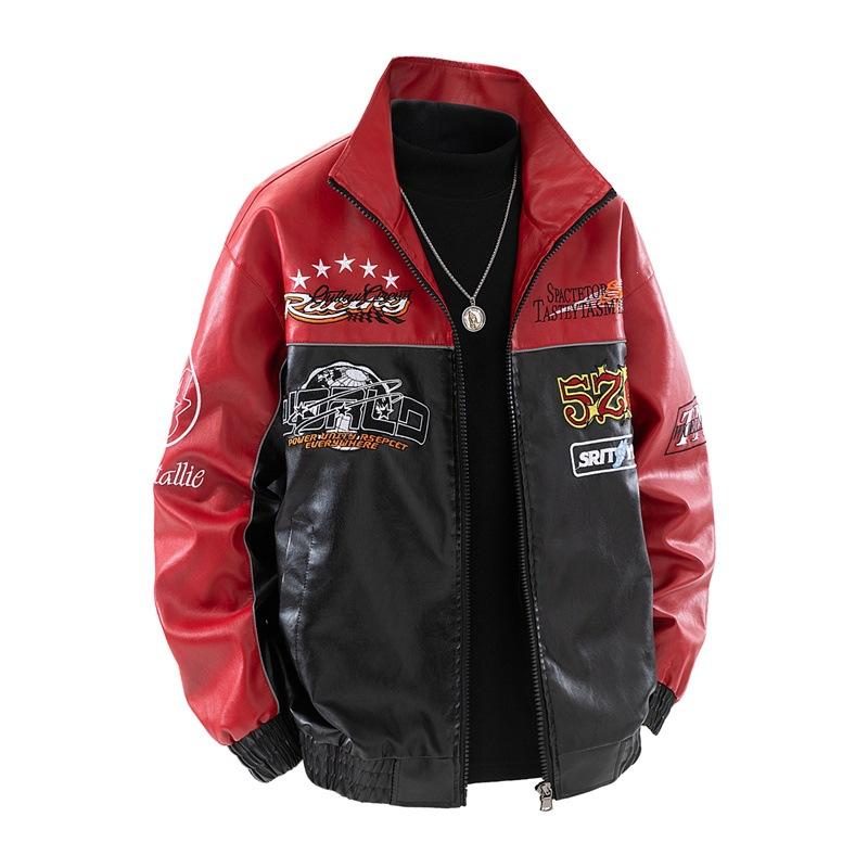 New Fattened Plus Size Leather Jacket Men's PU Leather Tooling Large Size Leather Jacket Men's Stand-Up Collar Locomotive Douyin Cross