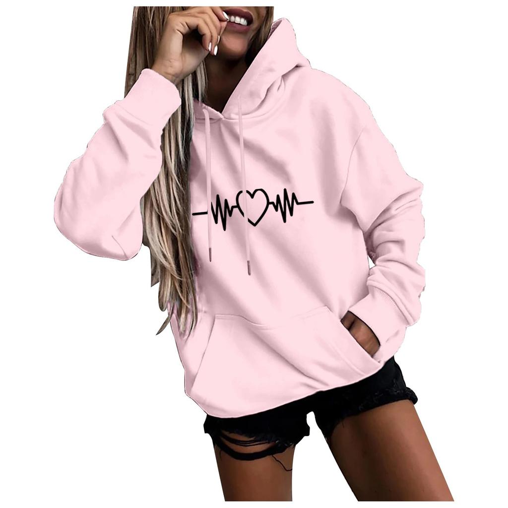 Women's Fashion Casual Fun Print Hooded Sweatshirt Loose Sports Tops Pullover