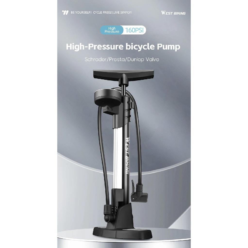 WEST BIKING 160PSI Bicycle Tire Pump Schrader/Presta/Dunlop Valve Bike Inflator Rapid Inflation Digital Pressure Gauge Bike Pump