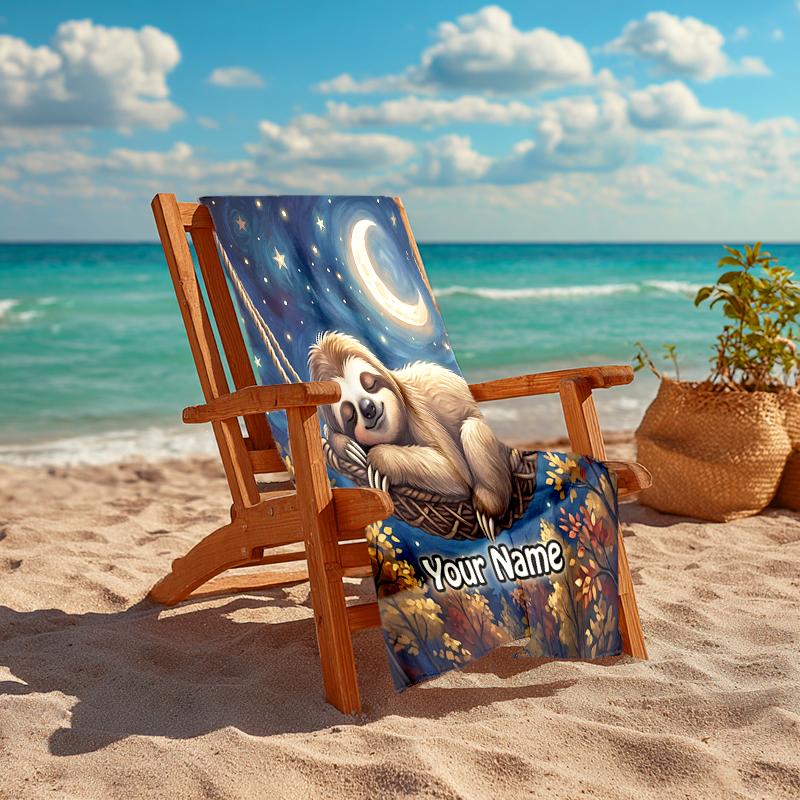 1PC Custom Name Nightly Sloth Dreams Beach Towel Highly Absorbent And Sand-Resistant Towel for Swimming, Pool, Yoga, And Travel Lightweight
