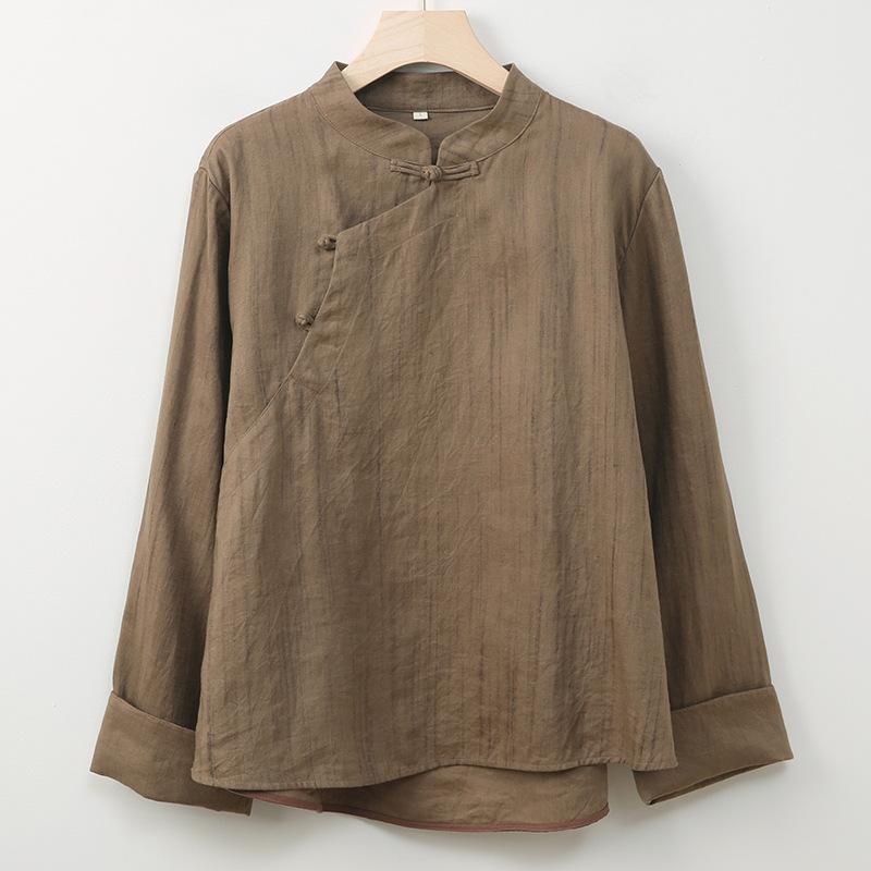 Johnature Женские китайские рубашки, топы, стойка, длинный рукав, блузки на пуговицах, весенние винтажные мягкие женские рубашки