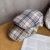 Women Grid Summer Beret Hat Short Brim Cotton Blend Material Sun Sunlight Block
