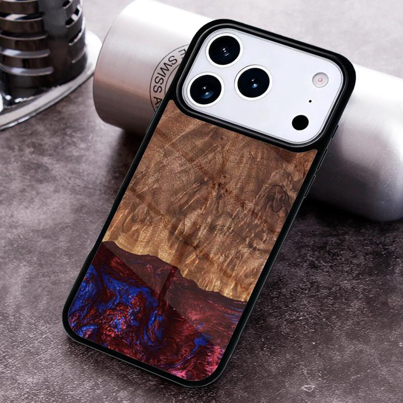 Luxury Wood Resin Protective Phone Case for iPhone 17 16 15 Pro Max Air 14 13 12 11 Plus Shockproof Capa Cover