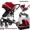 Poussette 3 En 1 Bébé Combinée Siège-Auto Nacelle Réversible Réglable Haute Qualité Roues Increvables Canne.Rouge