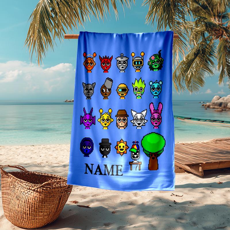 Custom Name Ultra-Soft Beach Towel with Sprunki Theme,Ideal for Pool - Camping, Diving - Perfect Travel Essential, Vibrant Beach Towel.