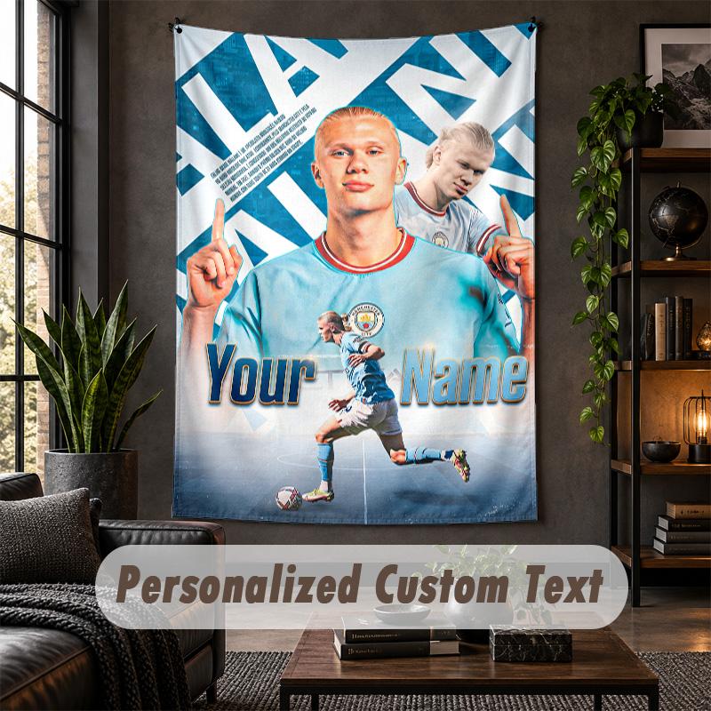 Personalized Wall Tapestry,Erling Haaland Custom Text, Soft Fabric Wall Art For Indoor Decoration