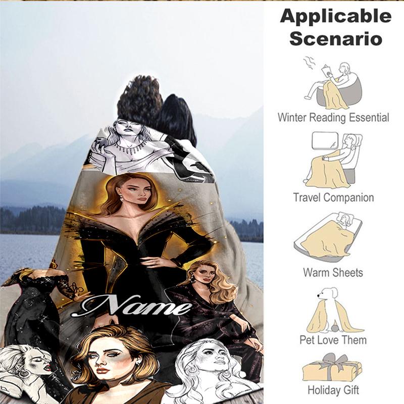 Custom Name Vibes Music Adele Blanket Lightweight Ideal Bedding Blanket Perfect for Travel, Camping, Living Rooms, Sofas, Christmas gift
