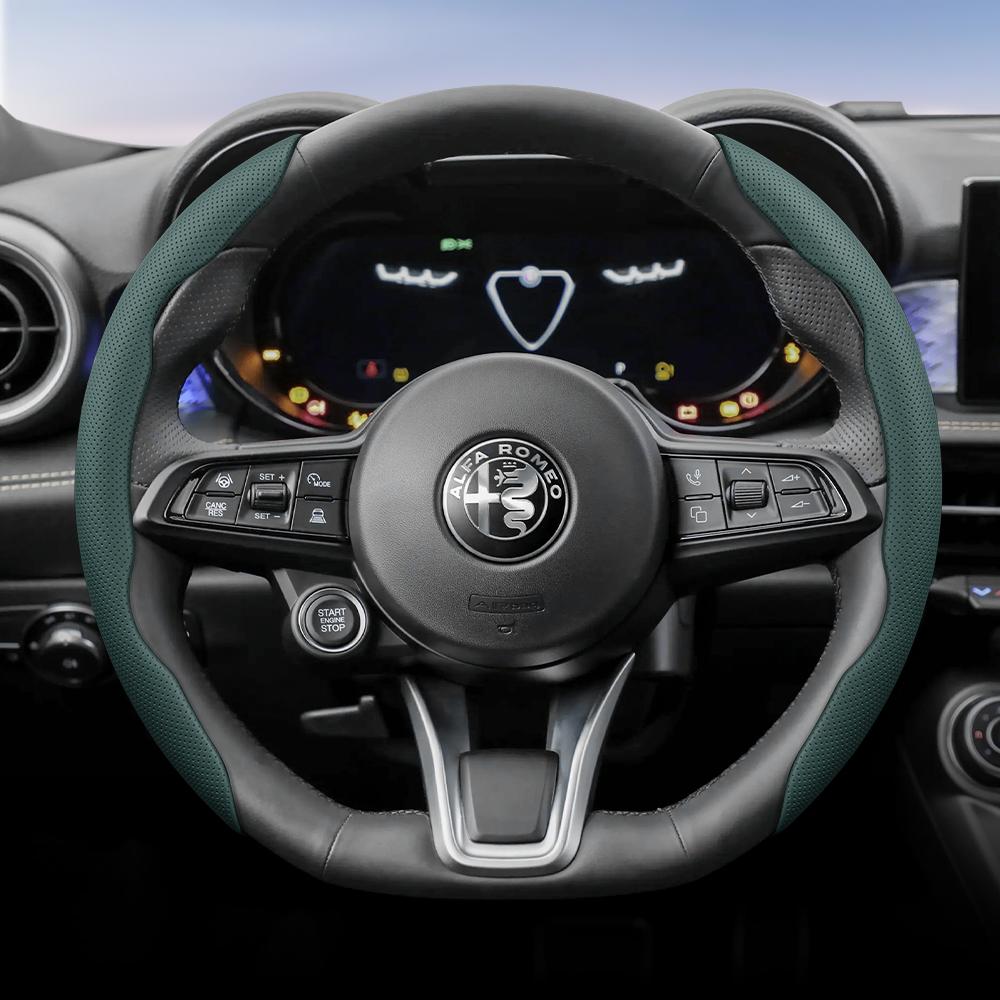 Suitable for Alfa Romeo Breathable Leather Steering Wheel Cover Quick-Release Non-Slip Durable Black