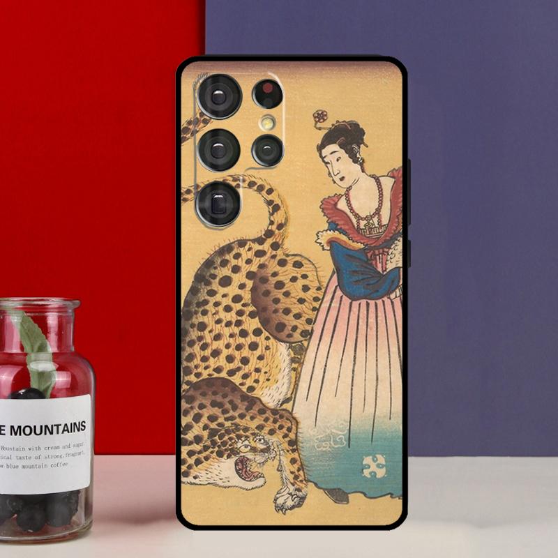 Японское искусство укиё-э Пантера Тигр Чехол For Samsung Galaxy S25 Ultra S9 S10 S20 S22 Plus S21 FE S23 S24 Ultra Чехол для телефона