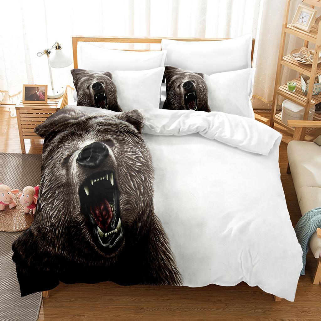 Комплект постельного белья с медведем с 3D-принтом, пододеяльник на пуху животных, наволочка 2/3 шт., ткань из микрофибры AU140 * 210, мягкий домашний текстиль для комнат мальчиков