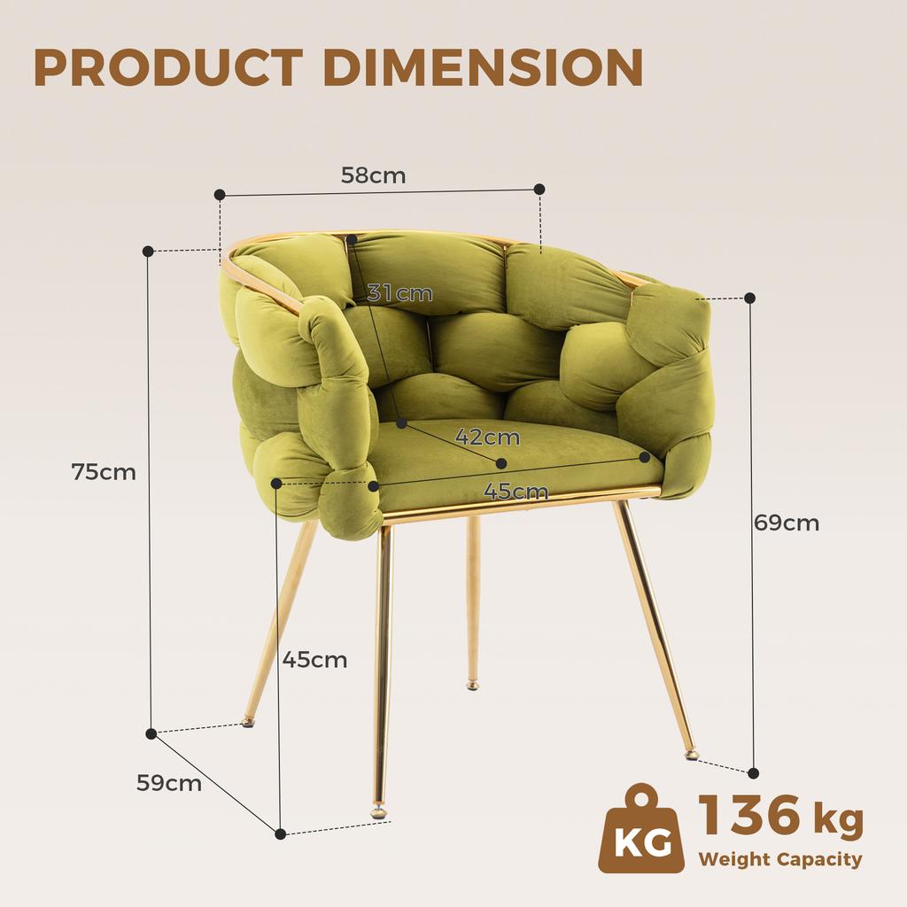 Luxurious, Modern Accent Chair, Vanity Chair with Metal Frame for Bedroom, Living Room, Dining Room