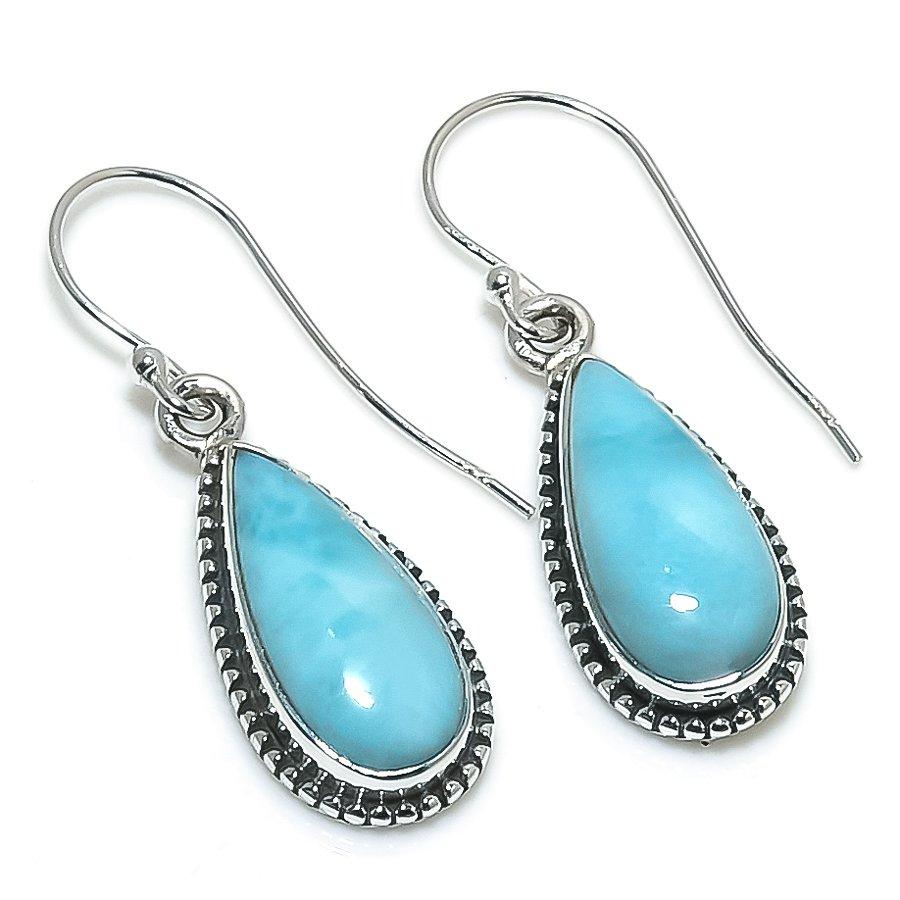 Natural Republic Larimar Gemstone Handmade 925 Solid Silver Earring 1.50" A9h50