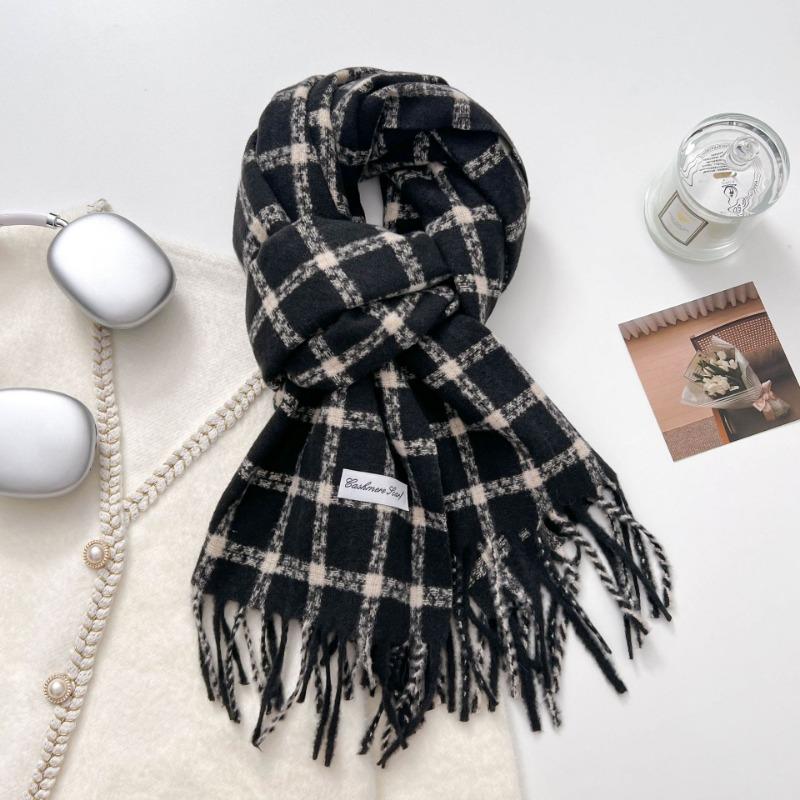 Korean Style Thick Warm Checkered Scarf Women Winter Neck Shawl Wrap