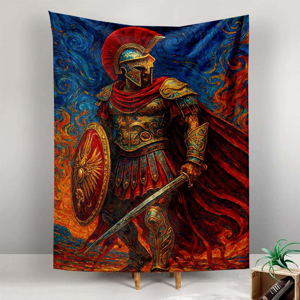 Decorative Wall Tapestry Spartan Warrior Impressionist Van Gogh Greek Mythology Gift for Fans