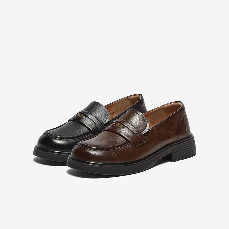 BASTO Leather Women Chunky Heel Single Shoes