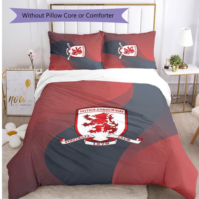 Middlesbrough FC Printed 3PCS Bedding Set Breathable Duvet Cover with Pillowcases Decorative Bed Linen for Bedroom Home