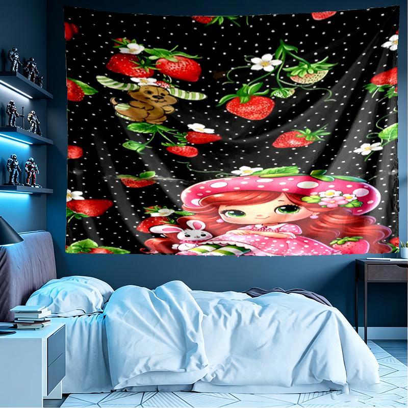 Strawberry Shortcake Print Tapestry, Lightweight Wall Hanging, for Bedroom, Dorm, Living Room, Home Art Decor, Birthday Christmas Gift for Friends