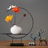 Ceramic Vase Iron Frame Flower Arrangement Device Home Decoration Living Room Decoration Gourd Sailboats Deer Shaped Gifts