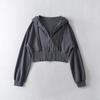 Hooded Short Sweatshirt Cardigan Jacket Women's New Sweet Cool Waist Loose Long Sleeve Top