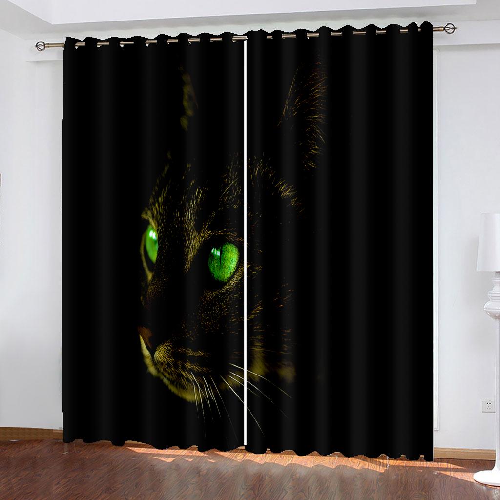 3D Custom Printed Black Cat Eyes Kids Children's Shading Blackout Curtain for Bedroom Living Room Hook Decorative