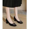 Coarse Heel Single Shoes Women's New Black Temperament Medium Heel Shoes Rhinestone Square Buckle Square Head High Heels