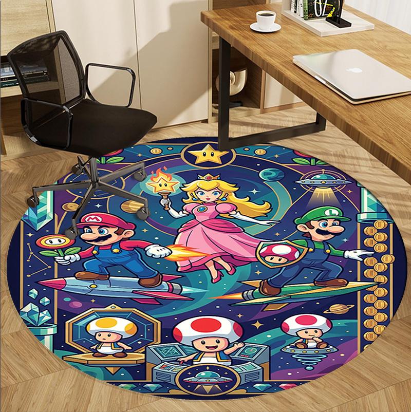 Princess Peach Toadstool Pattern Round Rug, Indoor/Outdoor Mat, for Picnic, Gameroom, Bedroom, Office, Living Room, Home Decor Carpet, Birthday Gift
