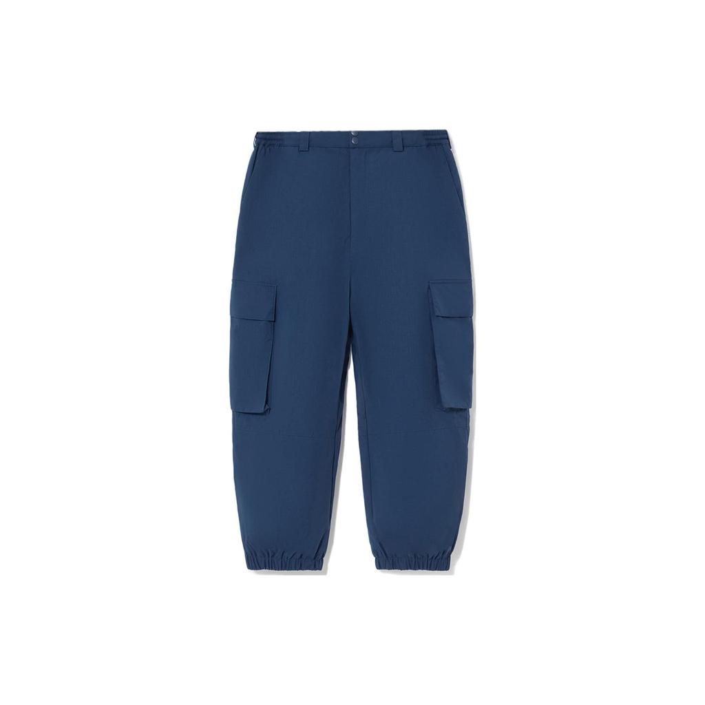 Li Ning Solid Color Large Pocket Button Drawstring Knitted Sports Pants Unisex Pants Blue AKXR598-7