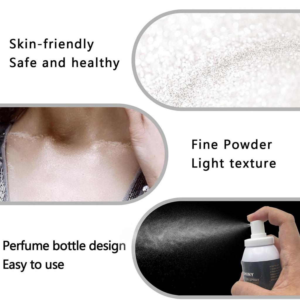 Glitter Spray For Hair And Body, Body Glitter Hairspray For Clothes, Quick-Drying And Long-Lasting Body Shiny Spray(60ml)
