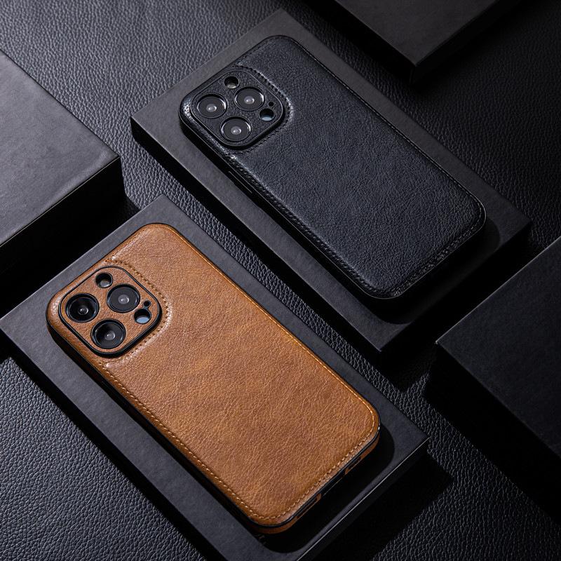 Высококачественный кожаный чехол для iPhone 12-15 Pro Max - Премиальное ощущение, Защита от падений, Отделка с текстурой кожи