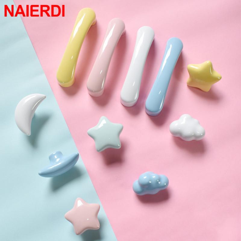 NAIERDI Children Room Ceramic Single Round Wardrobe Handle Kitchen Garden Door Handle Cabinet Handle Cartoon Furniture Handles