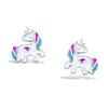 [R1558] - Silver Earrings 'Licorne My Unicorn' White Pink Blue Silver (rhodium-plated) - 11x9 Mm