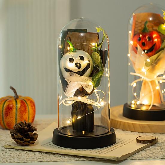Pumpkin Dome Light LED Clear Cloche Pumpkin Night Light for Halloween Home Kitchen Tabletop Mantel Garden Poolside Decor