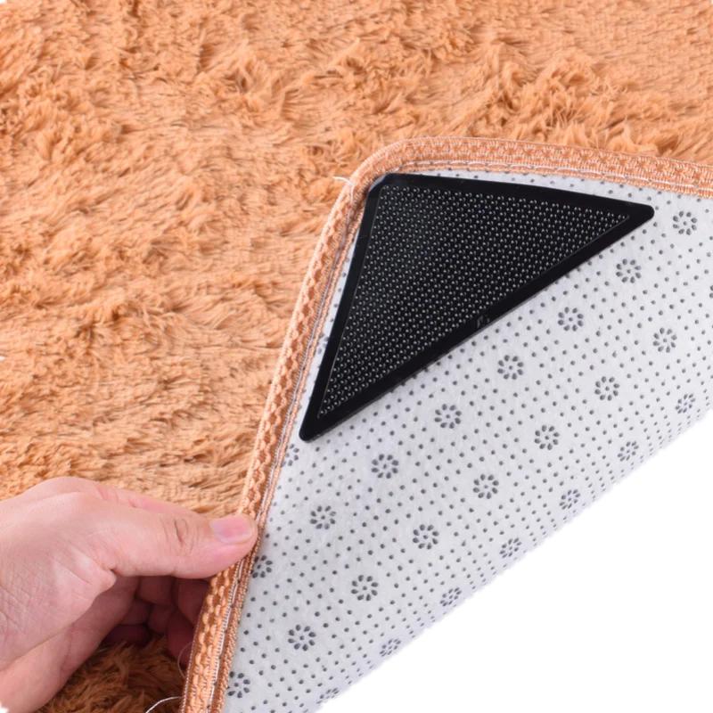 4 шт./компл. треугольный моющийся многоразовый коврик для захвата, противоскользящий резиновый коврик, нескользящая лента для плиточных полов, ковров, угловая накладка