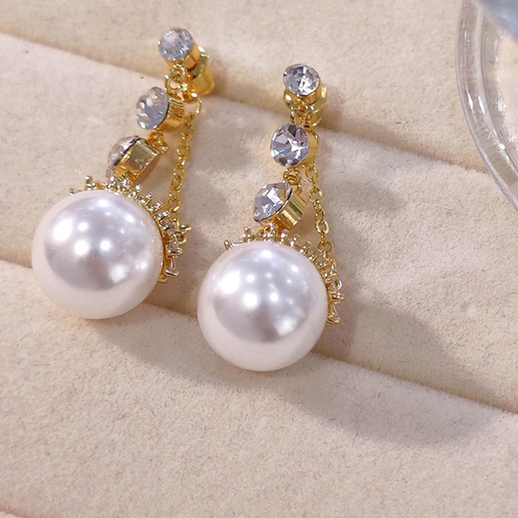 Japan and South Korea exquisite fashion diamond fringed pearl earrings temperament light luxury gentle versatile high sense super flash earrings women