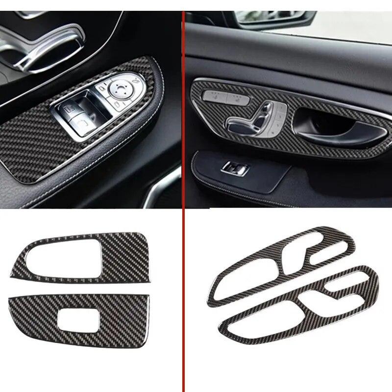 ABS Carbon Fiber Interior Moulding Trim Window Glass Lift Switch Sequins Frame For Mercedes Benz V Class W447 V260 2015-