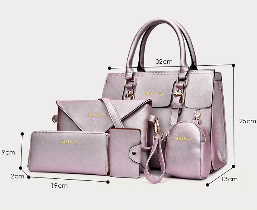 Women Fashion 5Pcs Handbag Set PU Leather Shoulder Bag Crossbody Bag Purse Set