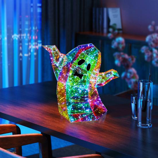 Призматические переливающиеся светодиодные огни-призраки, ночник-призрак на Хэллоуин, красочные украшения для дома и вечеринки, настольная фигурка