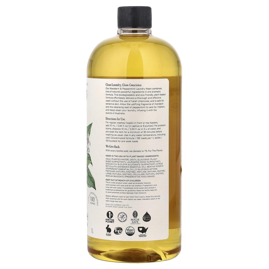 Koala Eco, Натуральное средство для стирки, Эфирные масла австралийского мандарина и мяты перечной, 1 л (33,8 жидких унций)