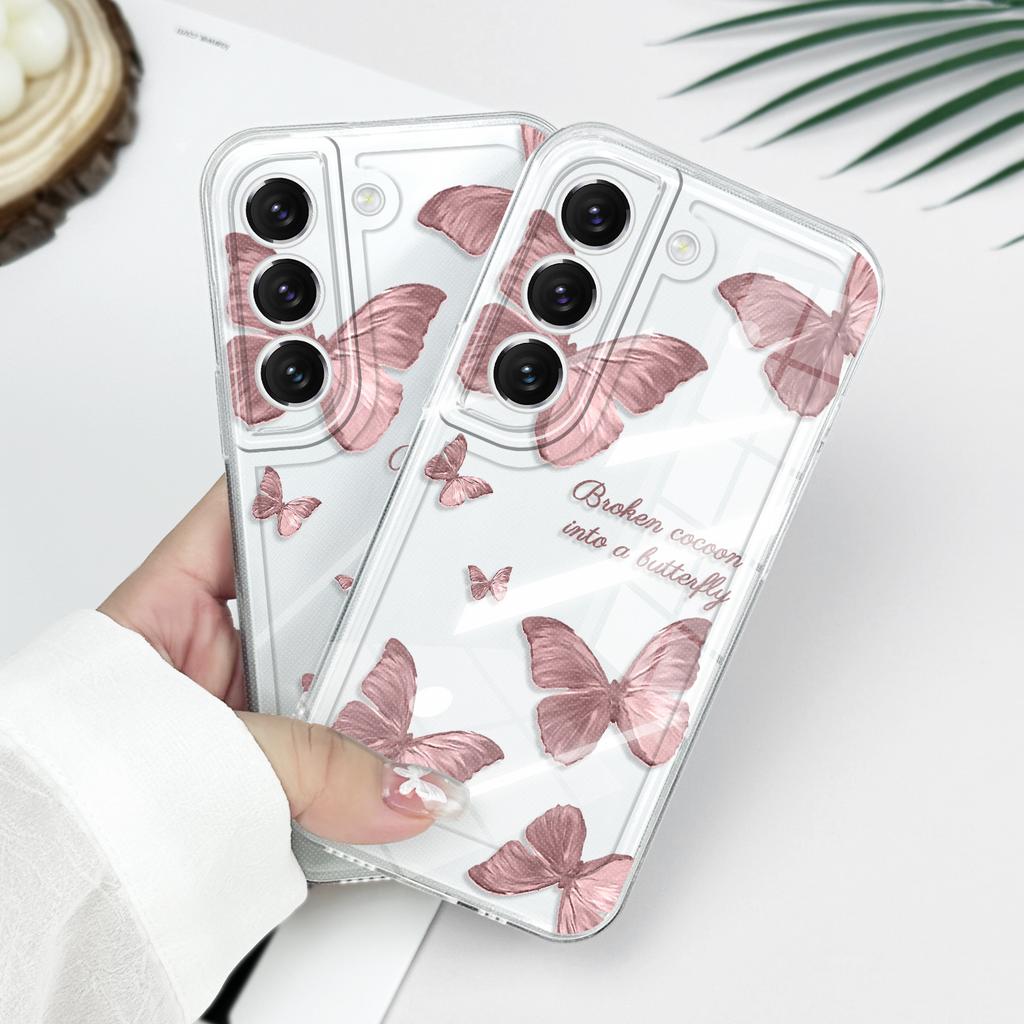 Retro Butterfly Transparent Phone Case For Samsung Galaxy S22 S21 S20 FE Plus Ultra Soft TPU Cover