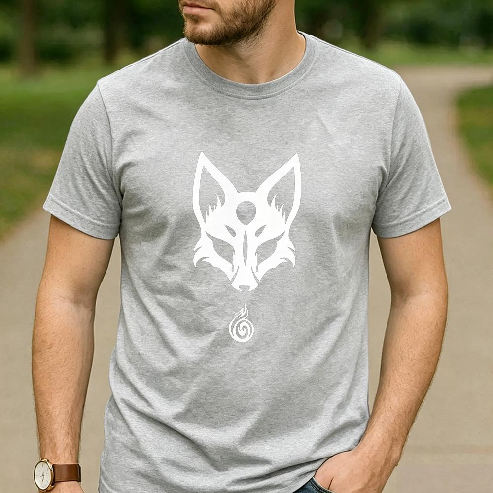 Minimal White Nine Tailed Fox Spirit Graphic T Shirt Unisex Crew Neck Short Sleeve Asian Myth Holiday Gift Top