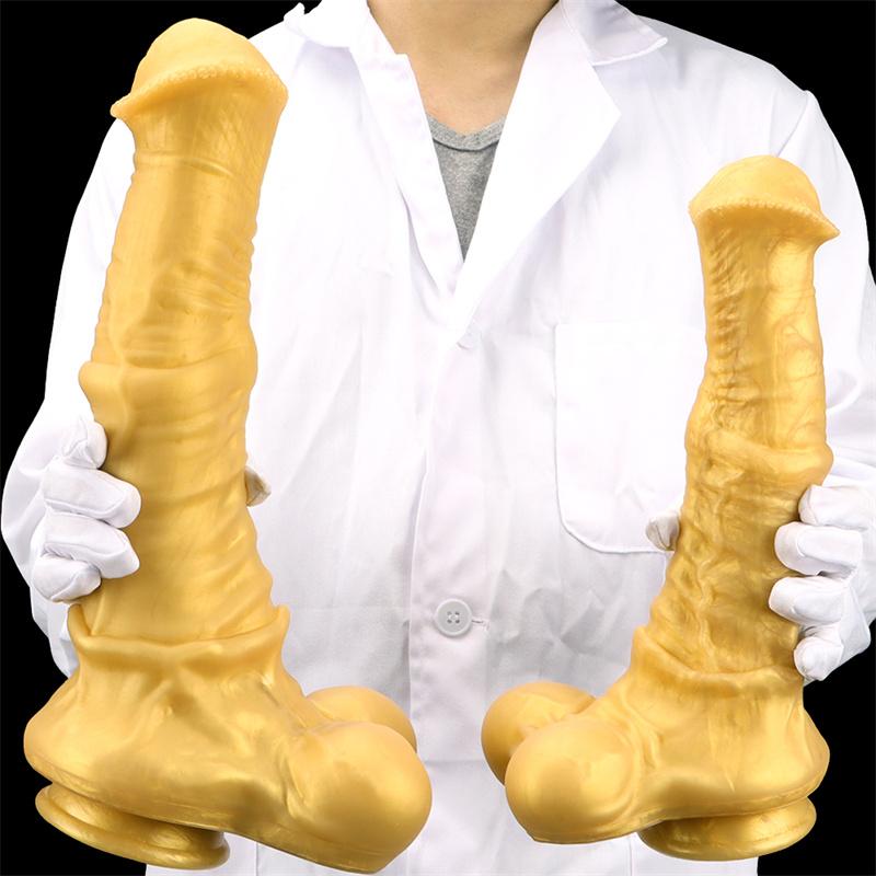 Gold Golden Horse Dildo Male and Female Silicone Soft Oversized Anal Plugs Anal Plug Masturbator