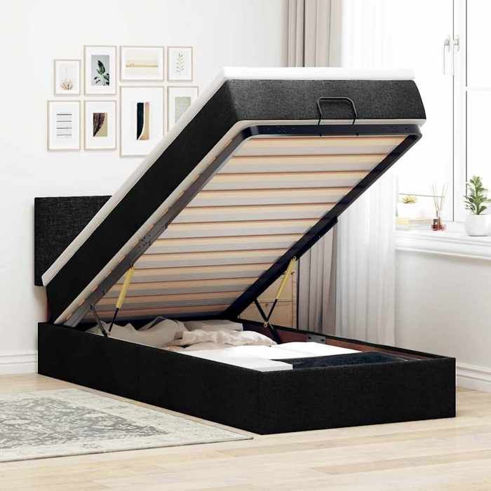 Maison Exclusive - Lit ottoman avec matelas et LED noir 80x200cm tissu