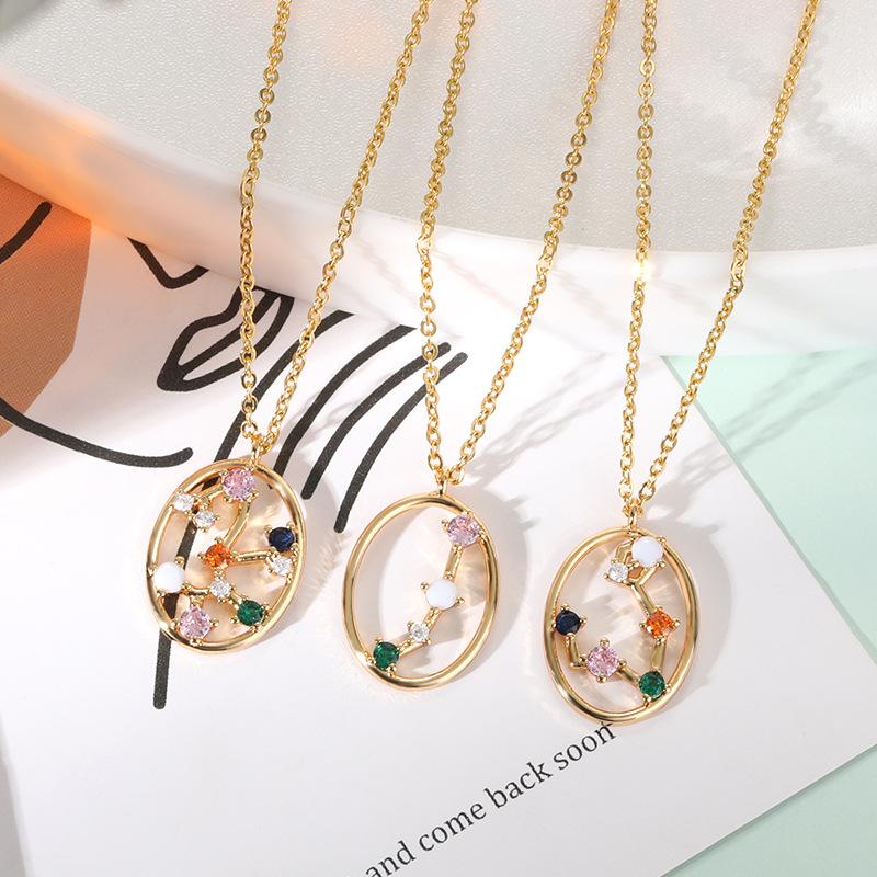 Позолоченные 18-каратные ожерелья со знаками зодиака для девочек и женщин, 12 созвездий, ожерелье с камнем, цветное циркониевое полое ожерелье для влюбленных, изысканные ювелирные изделия, подарки