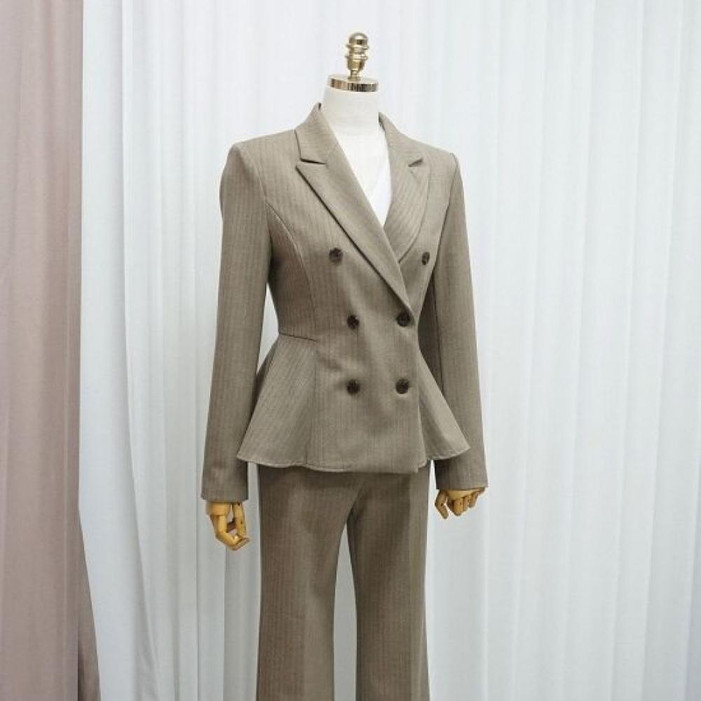Style Latte Women Herringbone Tailored Peplum DouBle Jacket Wool Slim Stretch Bl