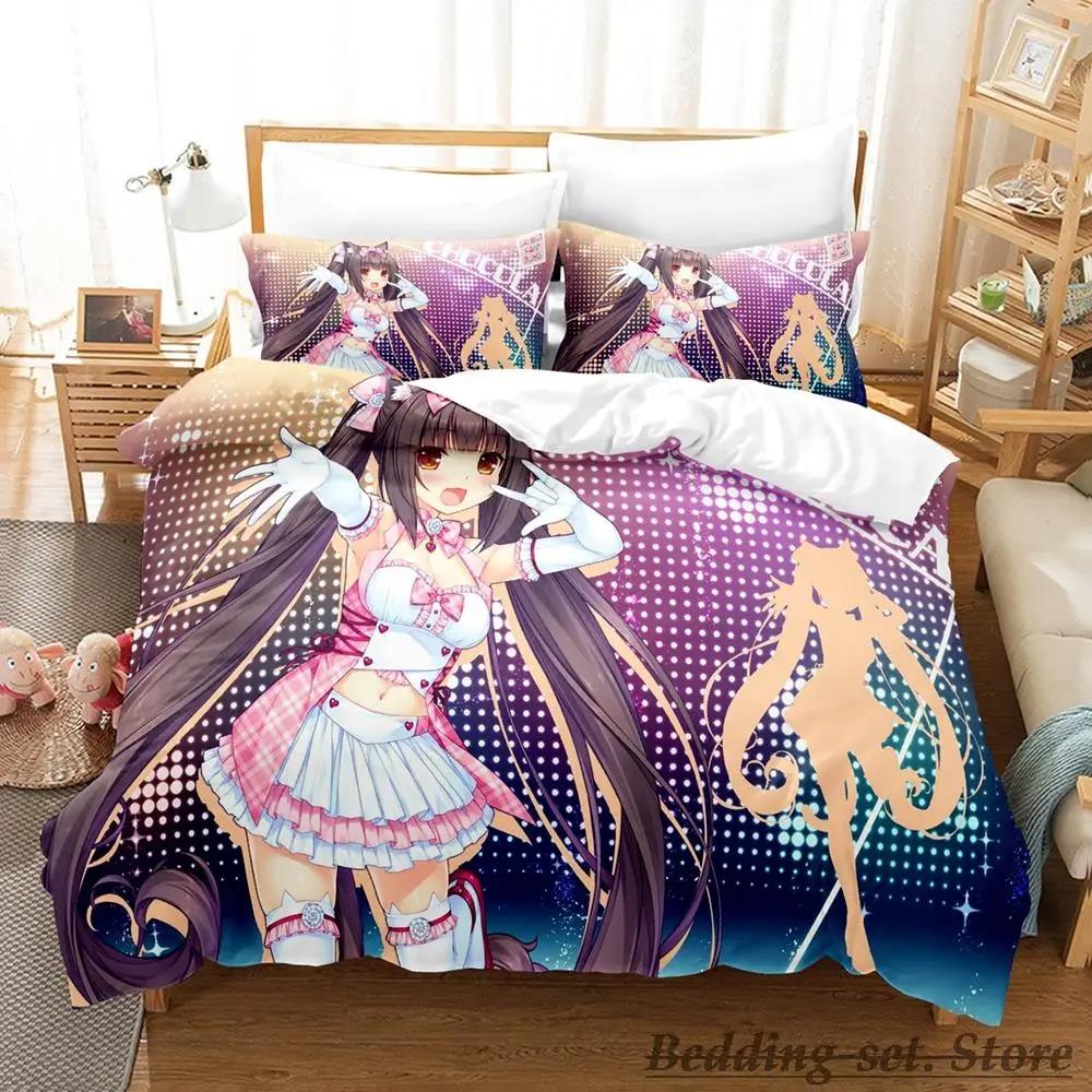 Каваий комплект постельного белья Nekopara Односпальный Полуторный Двуспальный Кинг-сайз Комплект для кровати Взрослый Детский Спальня Комплекты пододеяльников Аниме постельное белье Кровать