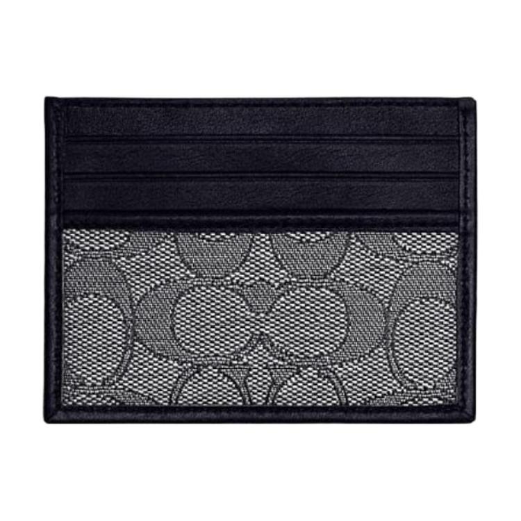 Coach Card Case 10 Minimalist Classic Monogram Stitching Card Slot Fabric And Leather Card Holder Men Card Holder Black Gray CC102-EVK