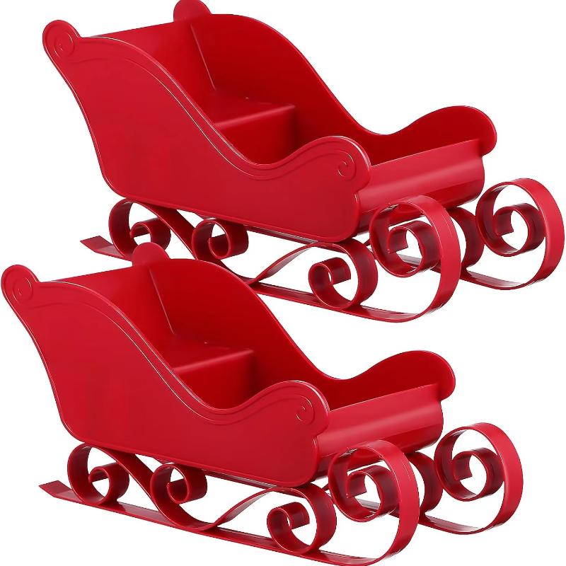 Christmas Sleigh Decoration Collection, Red Santa Claus Sleigh Decoration, Suitable for Christmas Holiday and Party Decoration