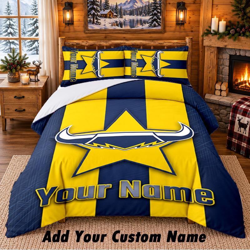 Постельное белье с узором North Queensland Cowboys, комплект из 3 предметов, с возможностью персонализации имени, простыня и наволочки для домашней спальни