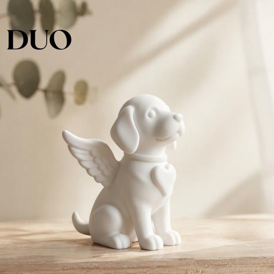 Decorative Desktop Animal Sculpture Angel Wing Dog Memorial Statue, 3D Printed White Pet Figurine, Heartfelt Ornament Minimalist Puppy Sculpture, Home