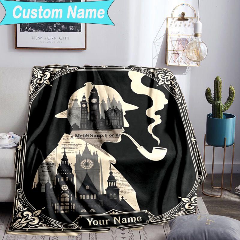 Custom Name Blanket Sherlock Victorian Mystery Blanket Bedding Blanket for Travel, Camping, Living Rooms, Offices, Sofas, Fan Christmas gift
